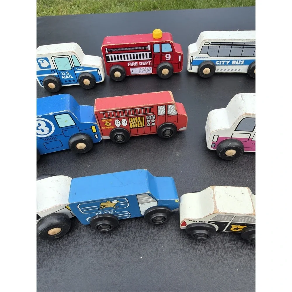 15 Lakeshore Around The Town Vehicles Wooden Cars Trucks  Mail  Police Fire Vtg